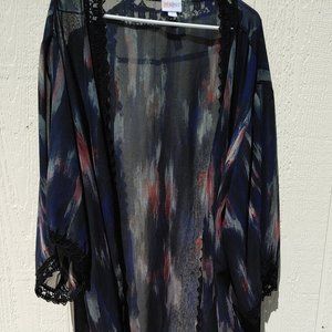 LuLaRoe Size XL Open Front Laced Duster Cover Up Tunic Semi Sheer Multicolor
